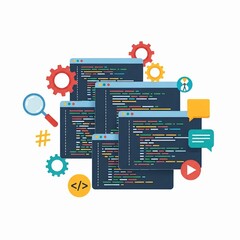 programming, coding, development concept. code, html, php web programming source code. 3d rendering