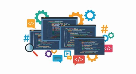 Programming, coding, development concept. Code, HTML, php web programming source code. 3d rendering