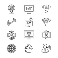 Poster - Line icon set of Internet of Things and communication symbols