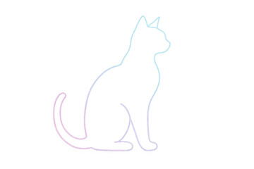 Poster - Gradient neon contour of a sitting cat on a transparent background, perfect for design projects needing a touch of modern feline charm