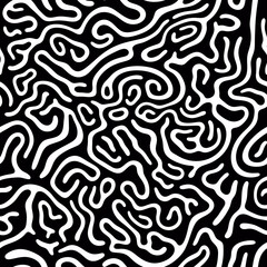 Poster - Seamless Organic Flowing Curvy Lines Abstract Pattern High Contrast Black and White Monochrome Surface Texture Background Element for Modern Contemporary Graphic Design Projects