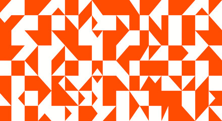 Poster - Chaotic Arrangement of Bright Orange and White Geometric Shapes Forming an Abstract Seamless Pattern Modern Digital Design Background Texture Wallpaper Vector