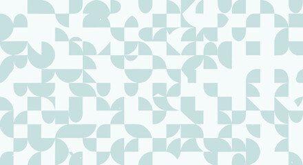 Poster - Abstract Geometric Seamless Pattern Design Featuring Minimalist Shapes Like Quarter Circles Squares And Semicircles In A Pale Blue And White Color Palette Digital Graphic