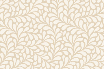 Poster - Decorative seamless pattern featuring abstract organic cream color flowing leaf shapes arranged on a light beige background creating a subtle elegant texture for various design