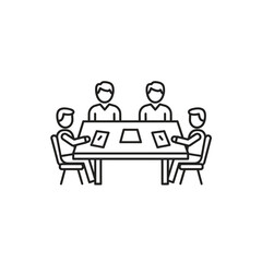 Fototapete - Outline Icon Depicting a Team of Professionals Engaged in a Business Meeting Strategic Discussion and Collaboration Workplace Interaction Concept Symbol