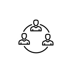 Fototapete - Professional simple line art icon illustrating a connected network of three people figures symbolizing community social collaboration and digital group concept