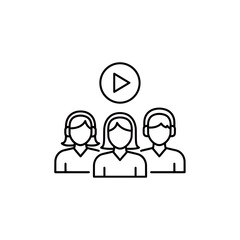 Fototapete - Minimalist Line Art Icon Representing a Diverse Group of Audience Members or Team Collaborators Engaged in Watching an Online Presentation Video Streaming Webinar or Digital