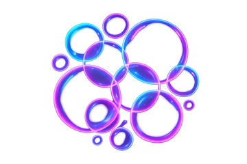 Leinwandbilder - Transparent neon blue, purple bubbles intertwining, overlapping against clean backdrop, generating luminous, dreamy visual effect