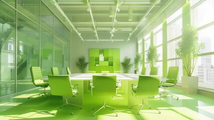 Poster - Green chairs and a table setup in a conference room