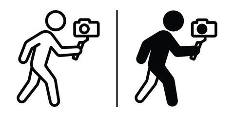 Poster - Camera Operator Icon: A dual presentation of camera operator icons, one a minimalist line drawing and the other a solid silhouette, highlighting visual contrast. These icons represent versatile media.