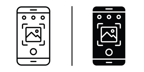 Mobile Photography Icon: Modern mobile phone interface icon, showcasing a camera app interface designed for taking and capturing images, emphasizing functionality. 