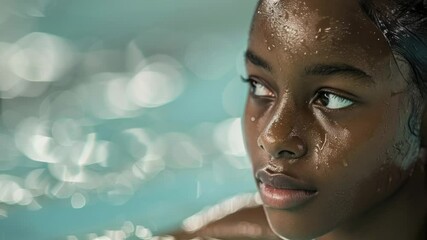 Poster - A woman is shown splashing around in a pool with water covering her face