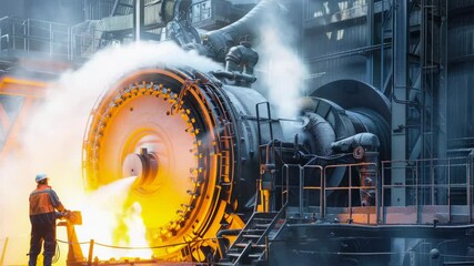 Poster - A man stands in front of a large industrial machine, focused on his work