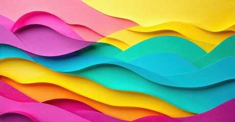 Leinwandbilder - Colorful paper waves create abstract undulating pattern. Bright hues blend, forming dynamic visual texture. Smooth layers suggest movement.