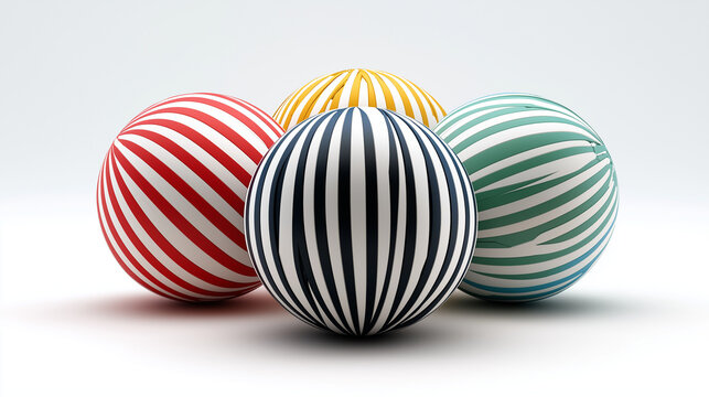 Colorful Striped Spheres on White Background Minimalist Design