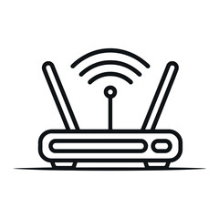 Fototapete - Wireless Router Icon with Antenna and Signal Waves in Line Style