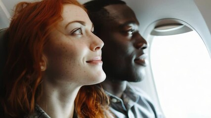 Poster - A couple looks out the airplane window, taking in the view