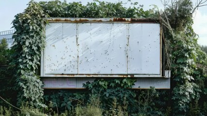 Poster - Abandoned billboard covered with vines and ivy, nostalgic reminder of forgotten advertising