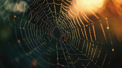 Aufkleber - A close-up of a spider web with water droplets glistening on its threads