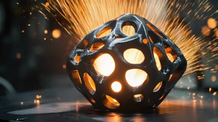 Poster - A metal object emitting sparks, possibly from welding or electrical activity