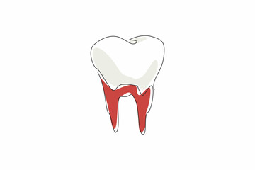 Poster - Single continuous line drawing tooth with the bottom covered in blood. Consequences of inconsistent brushing. Not clean enough. International Scurvy Awareness Day. One line design vector illustration