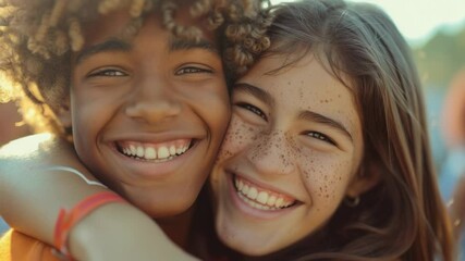 Poster - Two teenage girls embracing each other, representing friendship and affection