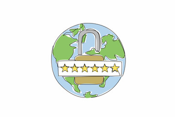 Aufkleber - Single one line drawing globe with an open padlock in the middle. Use a unique combination of letters and numbers for the password. World Password Day. Continuous line design graphic illustration