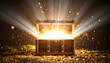 © adomon - A scene of light shining from a treasure chest containing gold and silver treasures