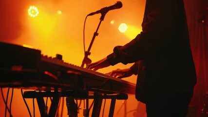 Poster - A person stands in front of a keyboard on a stage, ready to perform