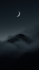 Wall Mural - serene crescent moon over mountains
