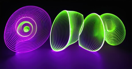 Aufkleber - Bright spirals, purple, green hues. Light painting creates abstract forms against dark background. Dynamic energy radiates.