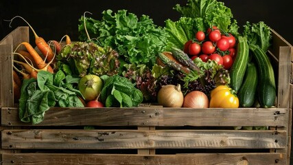 Poster - A wooden crate filled with a variety of fresh vegetables