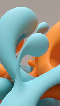 Abstract 3D Render Fluid Forms in Teal and Orange