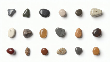 Poster - a collection of assorted colorful stones arranged in neat rows, presenting a variety of shapes and hues