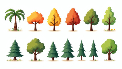 Poster - a vibrant collection of diverse trees in various shapes and colors, creating a harmonious forest scene