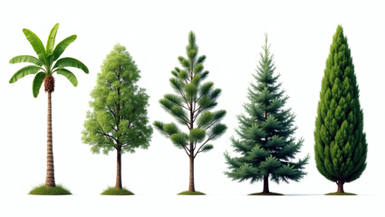Aufkleber - Various tree species illustrations, featuring a tropical palm and diverse coniferous varieties, providing a display of the beauty of flora