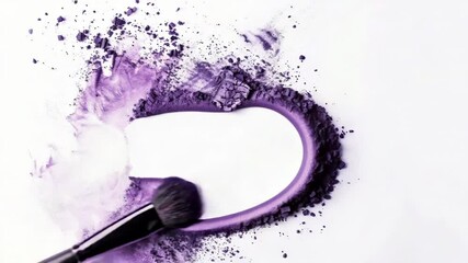 Poster - A small container of purple powder and a makeup brush sit on a white surface, ready for use