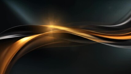 Poster - Golden glowing lines create an elegant abstract wave pattern background. Smooth flowing stream computer animation footage.