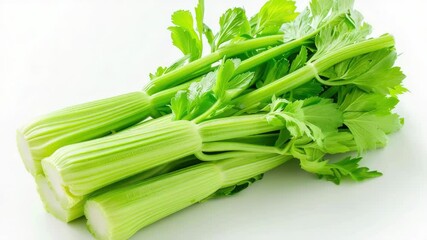 Poster - Fresh celery arranged on a clean white surface