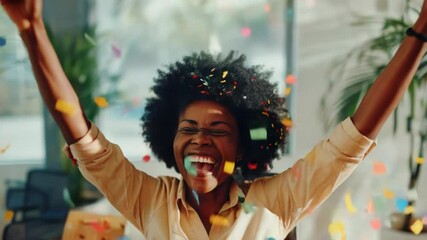 Poster - A woman celebrating with confetti, great for party and celebration scenes