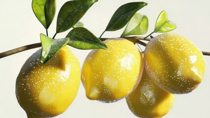Poster - Fresh lemons hang from a tree branch, perfect for using in cooking or as decorative element