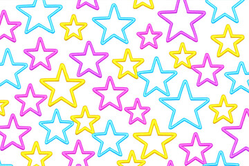 Poster - Neon stars in vivid pink, blue, yellow cascading across transparent background, evoking nostalgic retro design aesthetic with playful graphic pattern