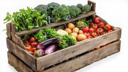 Poster - A wooden crate filled with an assortment of fresh vegetables