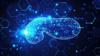 Poster - A brain with a blue glow on a bright background, suitable for science or technology illustrations