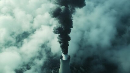 Poster - Image of a smokestack rising into the sky from a building, possibly industrial or urban setting
