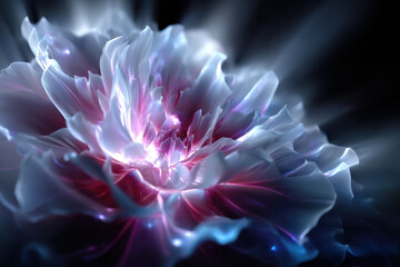Poster - Vibrant flower glowing in ethereal light with swirling colors in a dark background