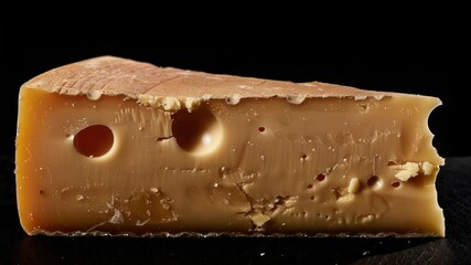Poster - A single piece of cheese sitting on a dark or black background, great for food, dairy or packaging illustrations
