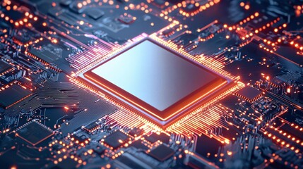 Aufkleber - A computer chip with a blue square in the middle