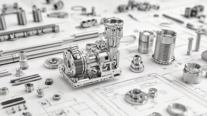 Aufkleber - A detailed view of a machine design on a blueprint