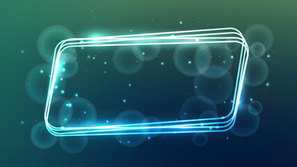 Poster - Neon rounded parallelogram frame with shining effects and sparkles